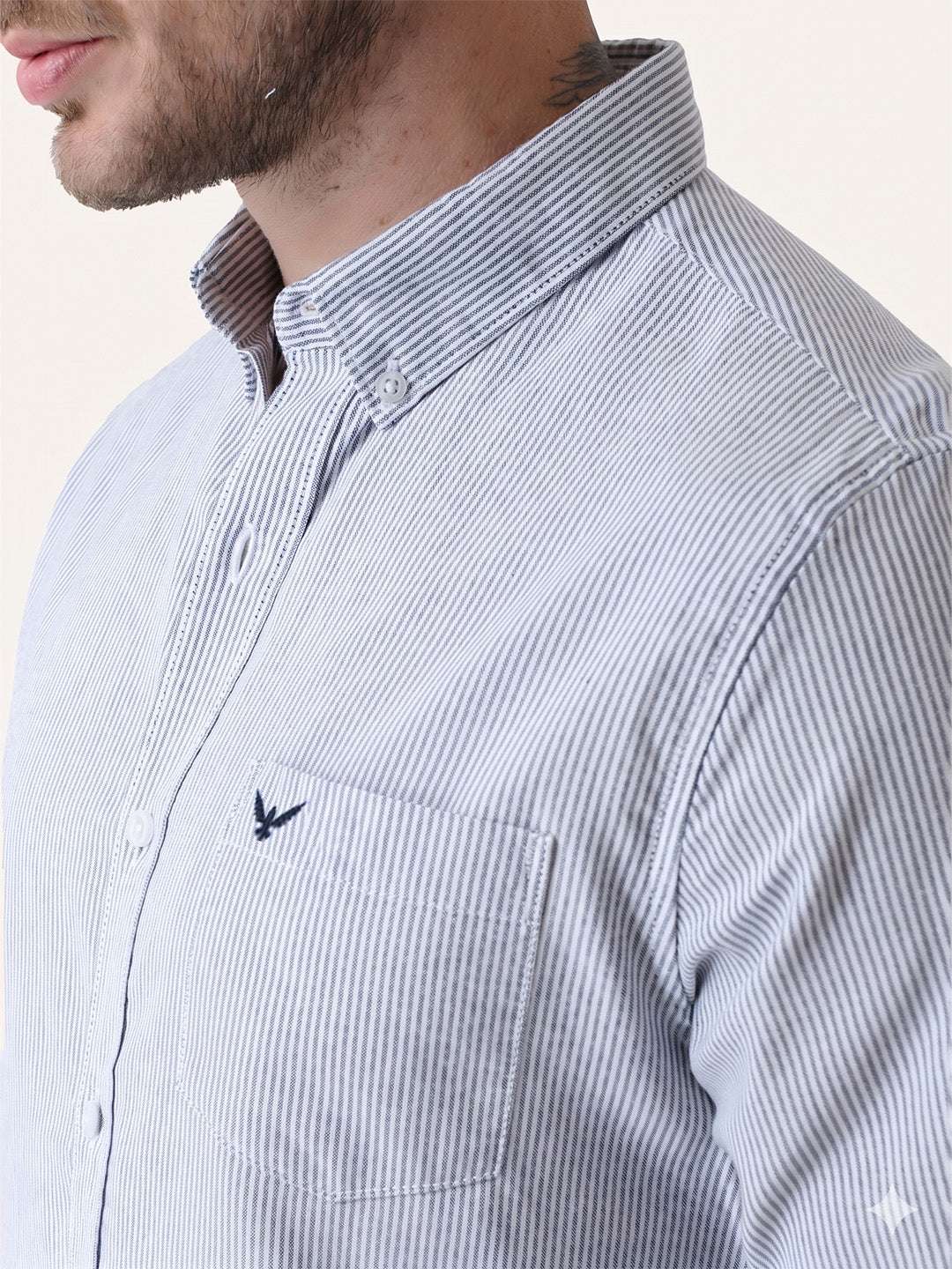 Navy Blue Striped Slim Fit Cotton Shirt