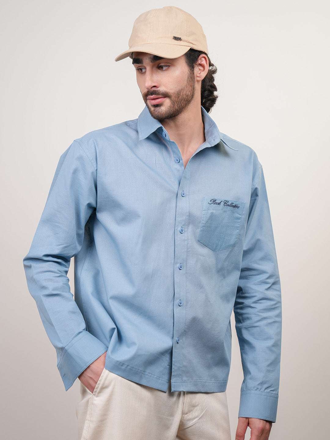 Aqua Blue Solid Linen Cotton Boxy Fit Shirt