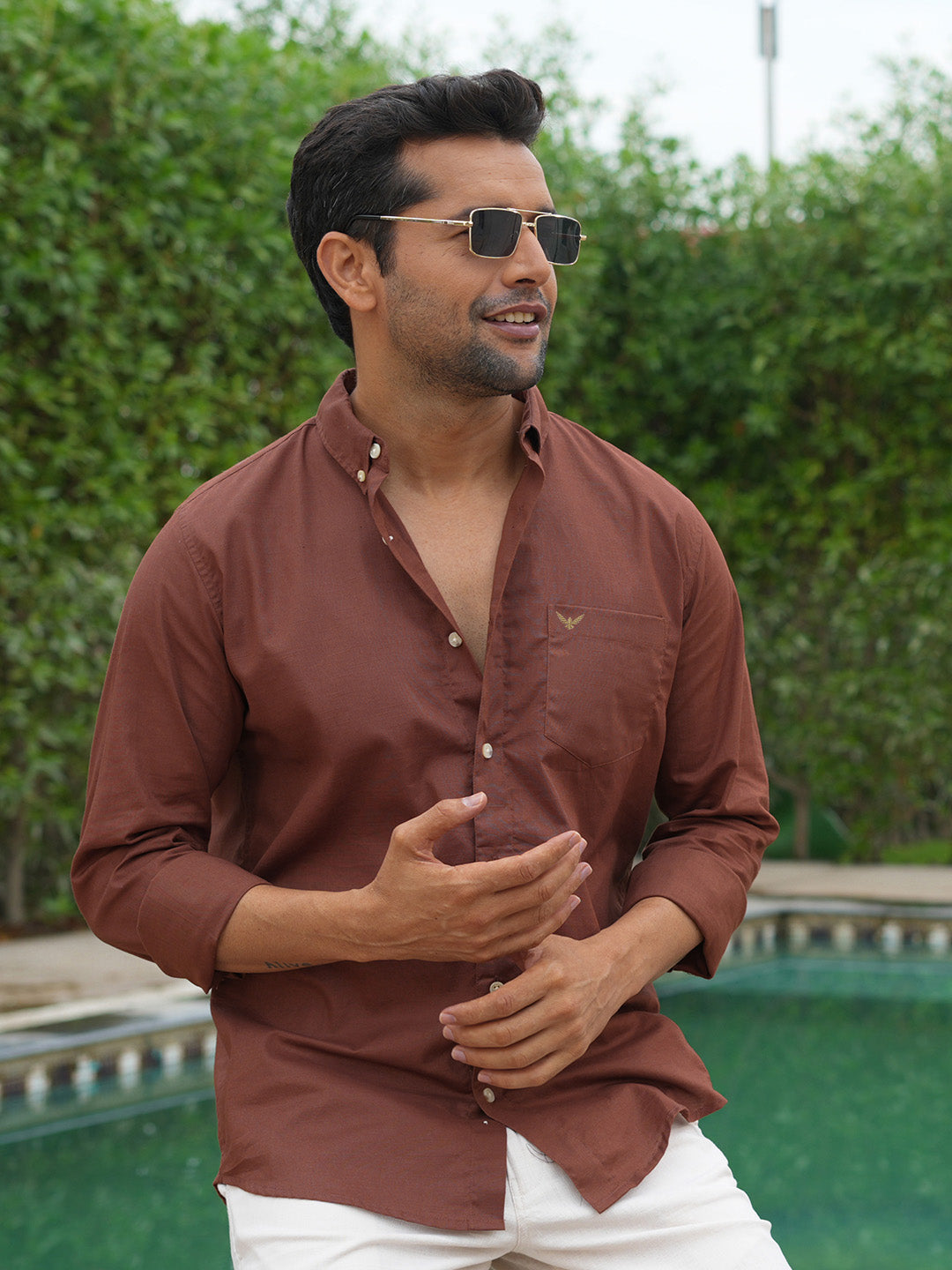 Rust Solid Pre-Washed Slim Fit Linen Cotton Shirt