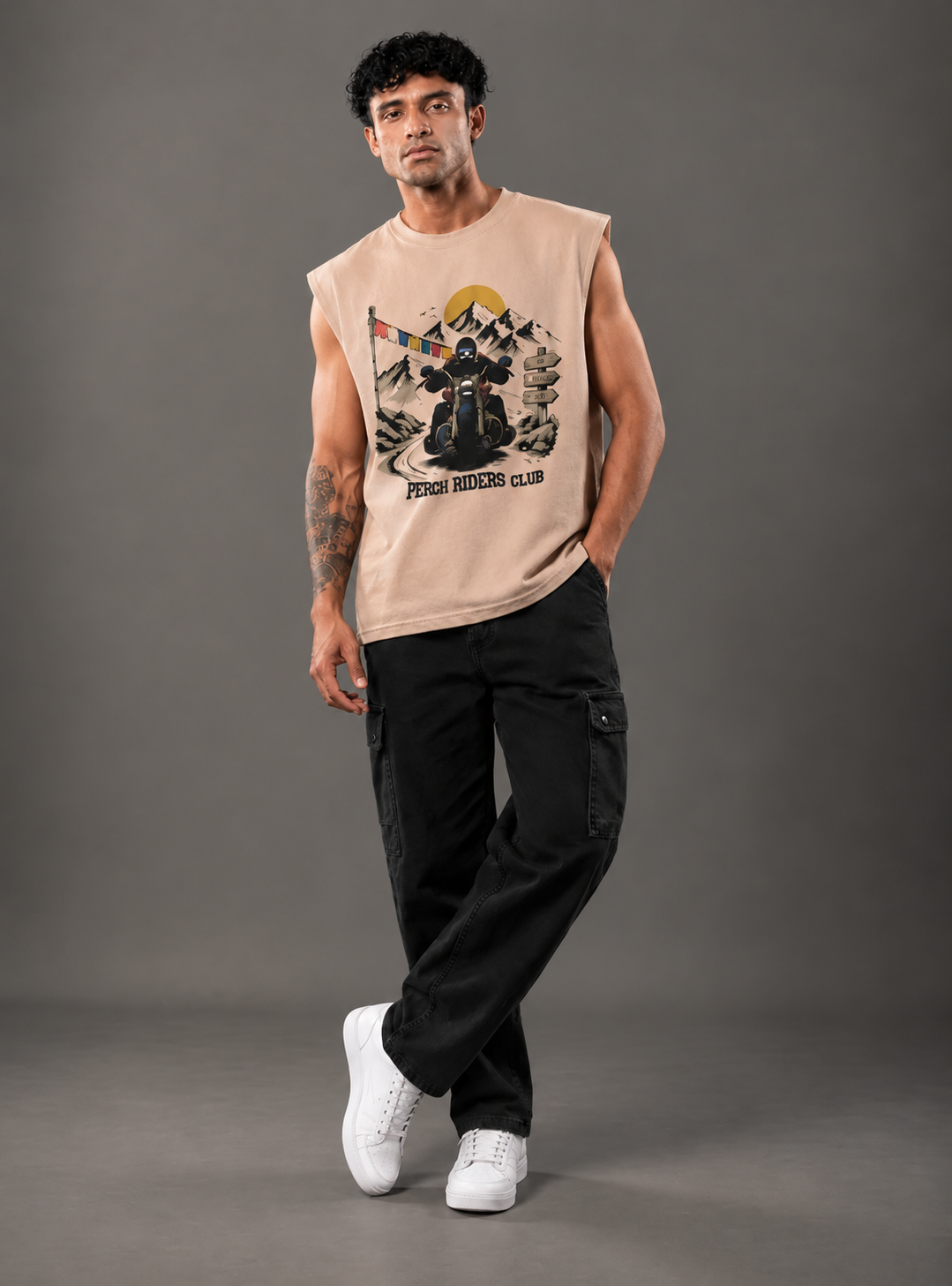 Camel Mountain Print Oversized Tank Tshirt