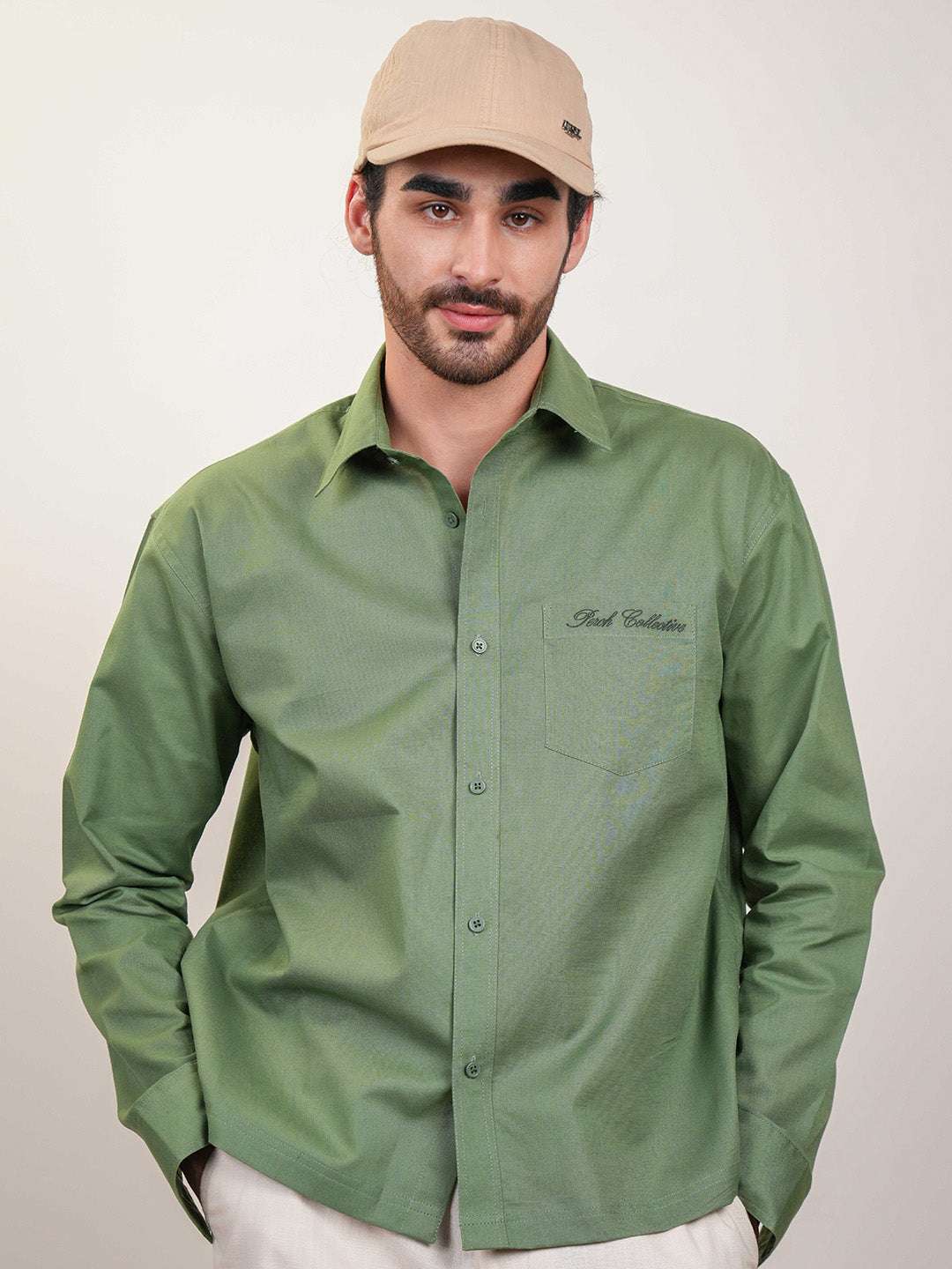 Moss Green Solid Linen Cotton Boxy Fit Shirt