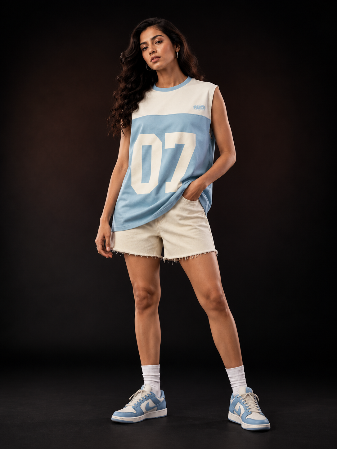 Sky Blue Cut & Sew 07 Oversized Tank Tshirt