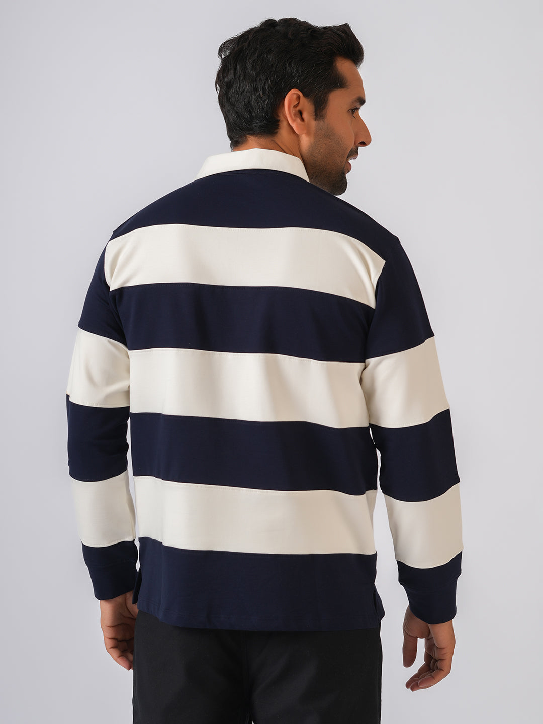 Navy Blue Striped Polo Collar Tshirt
