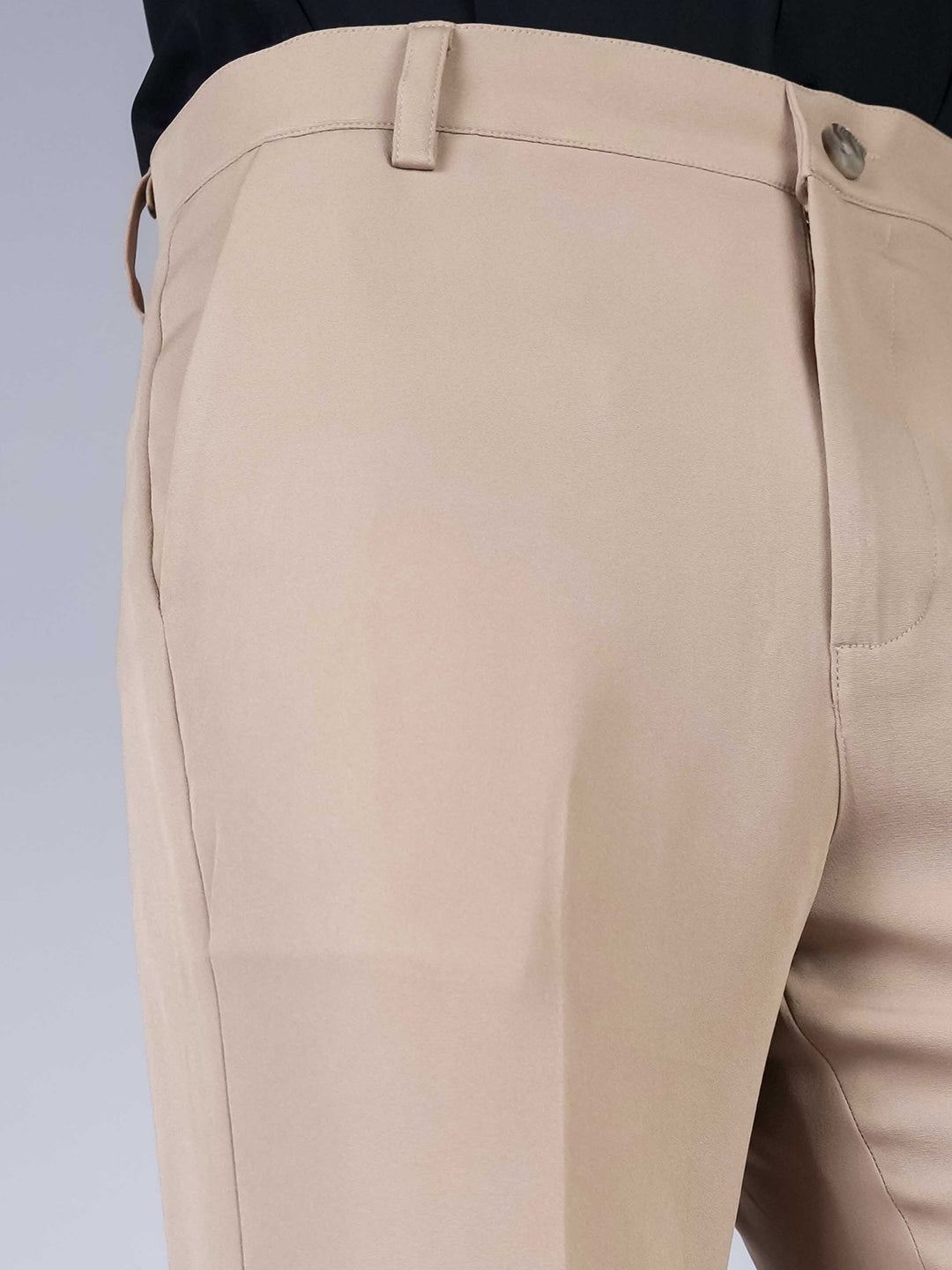Cream Solid Boot Cut Fit Pants
