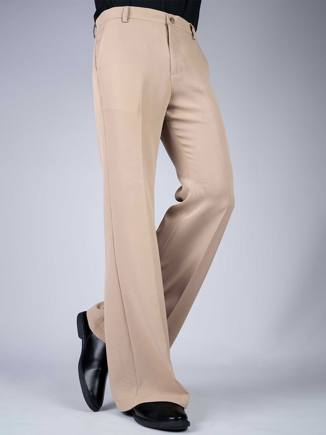 Cream Solid Boot Cut Fit Pants