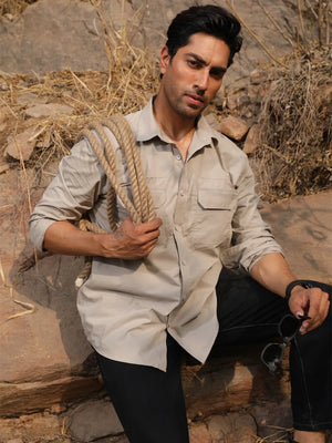 Beige Utility Regular Fit Shirt