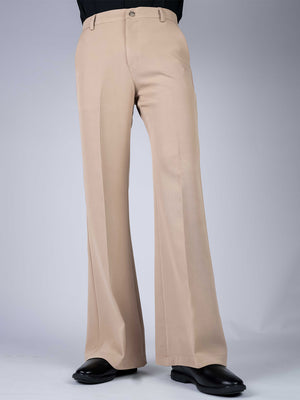 Cream Solid Boot Cut Fit Pants