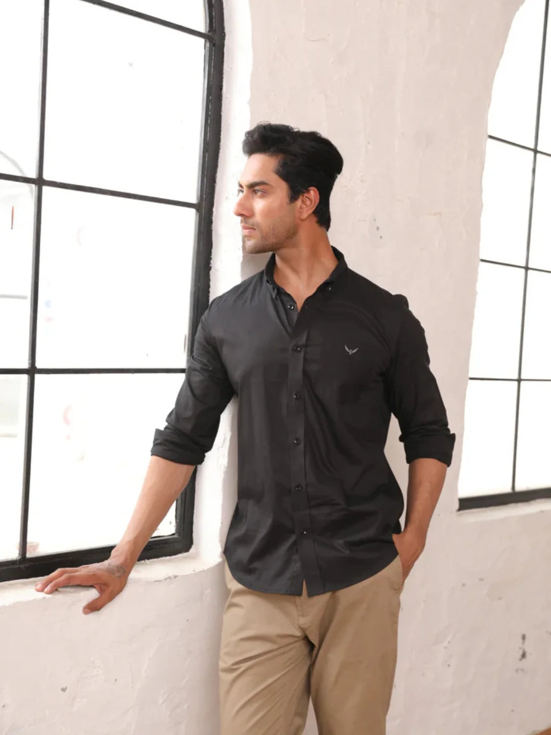 Dark Black Cotton Solid Shirt