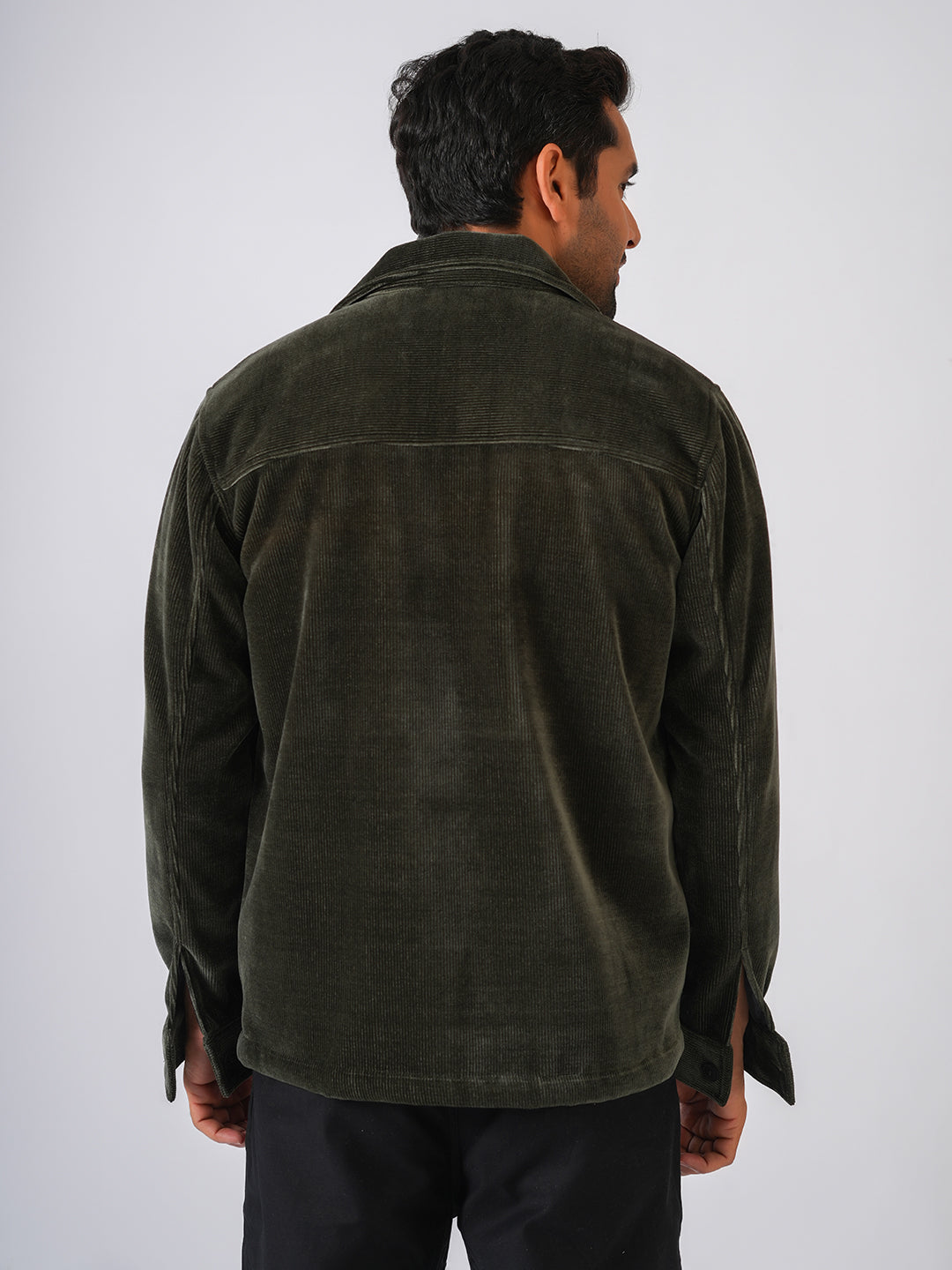 Bottle Green Solid Corduroy Two Pockets Jacket
