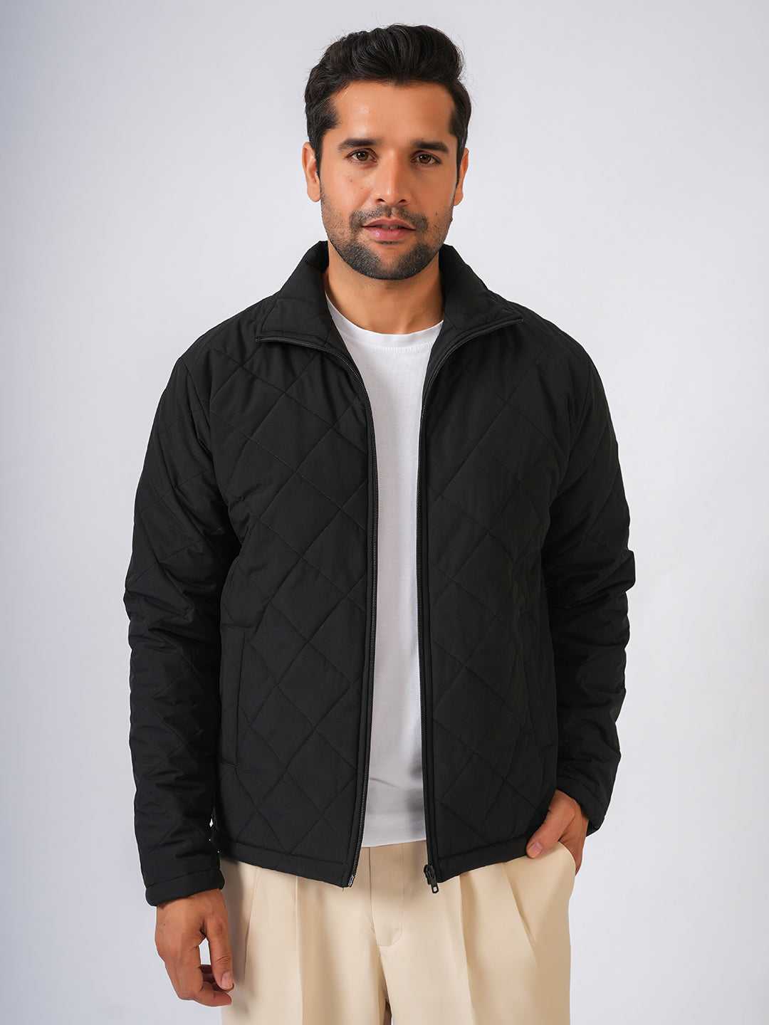 Black Solid Lightweight Quilted Jacket