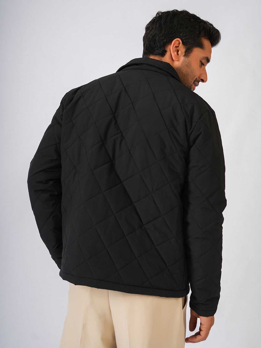 Black Solid Lightweight Quilted Jacket