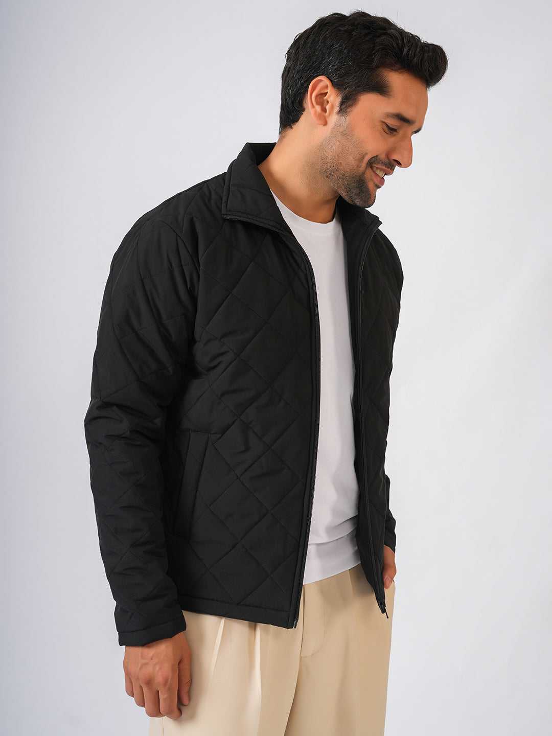 Black Solid Lightweight Quilted Jacket
