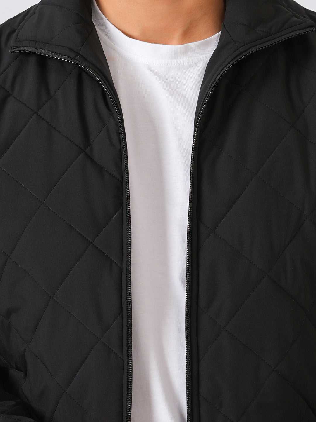 Black Solid Lightweight Quilted Jacket