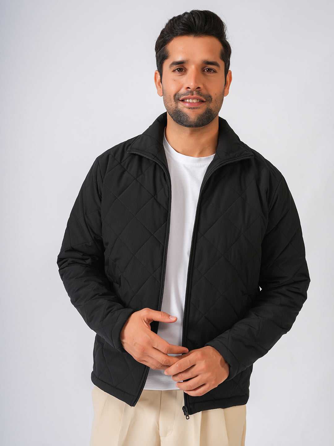 Black Solid Lightweight Quilted Jacket