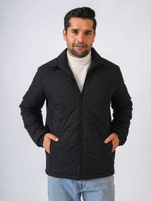 Black Solid Lightweight Puffer Jacket