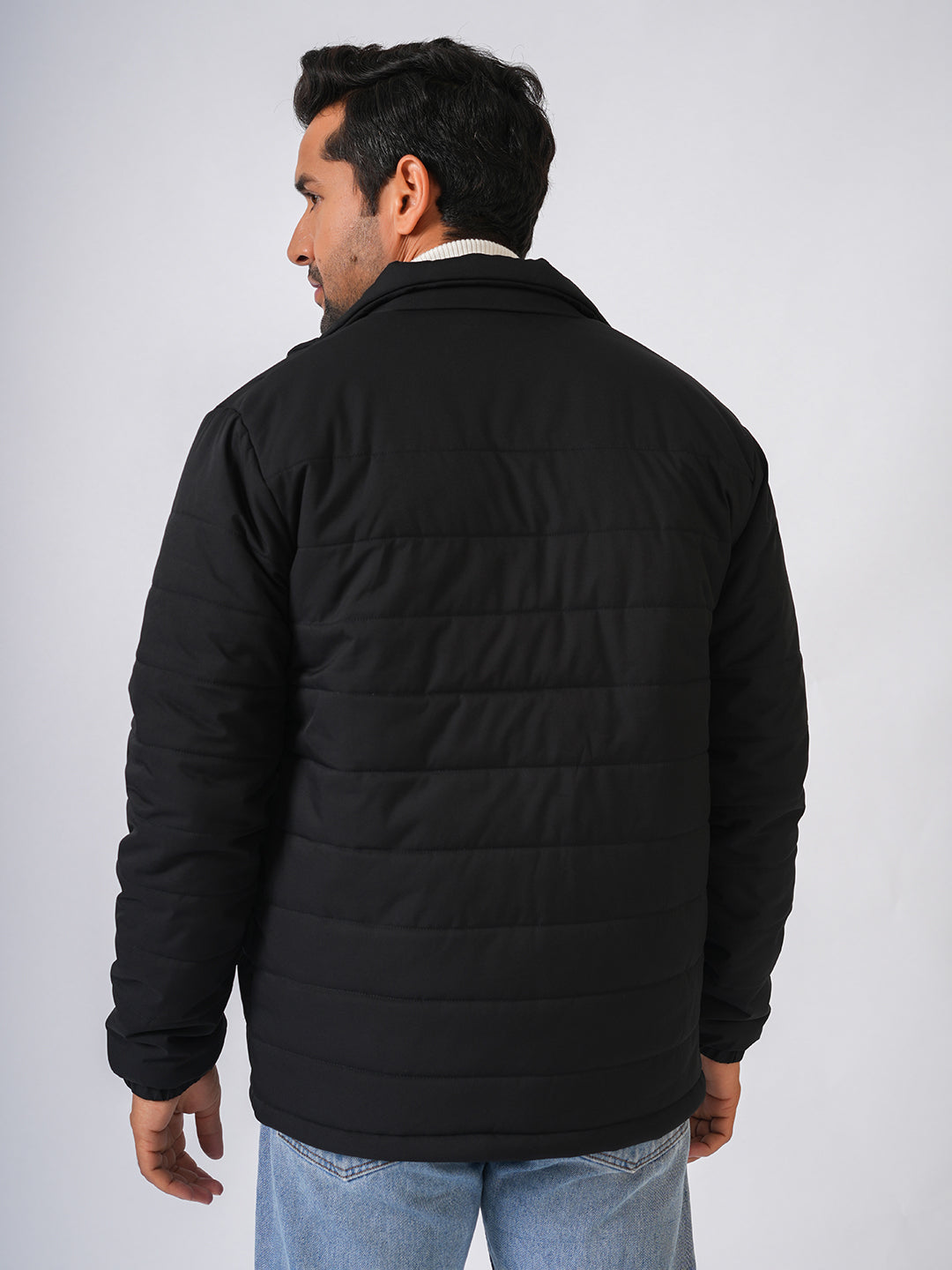 Black Solid Lightweight Puffer Jacket