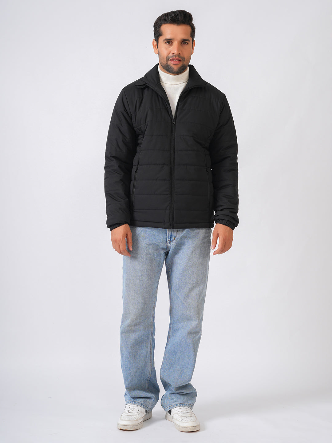 Black Solid Lightweight Puffer Jacket