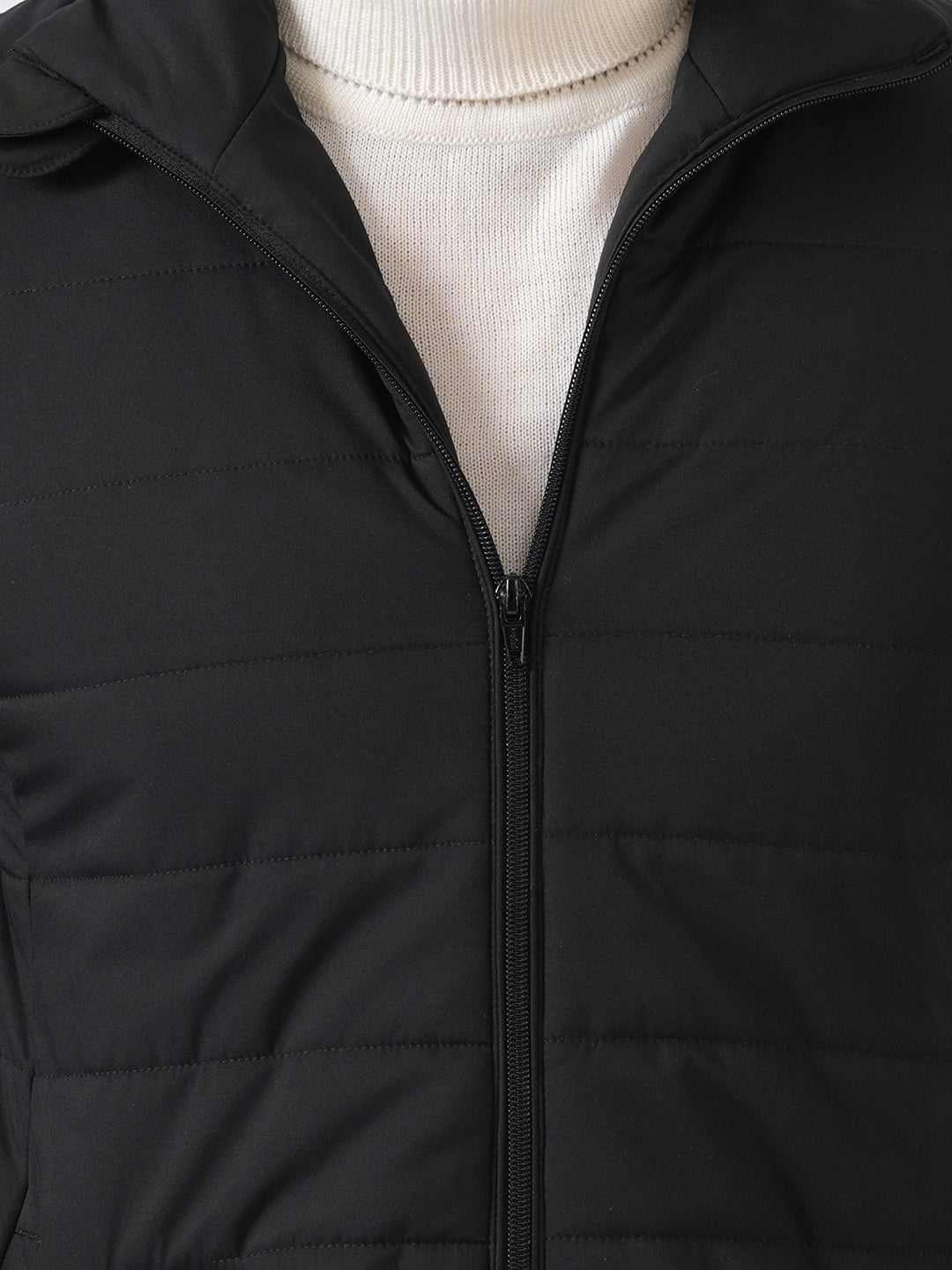 Black Solid Lightweight Puffer Jacket
