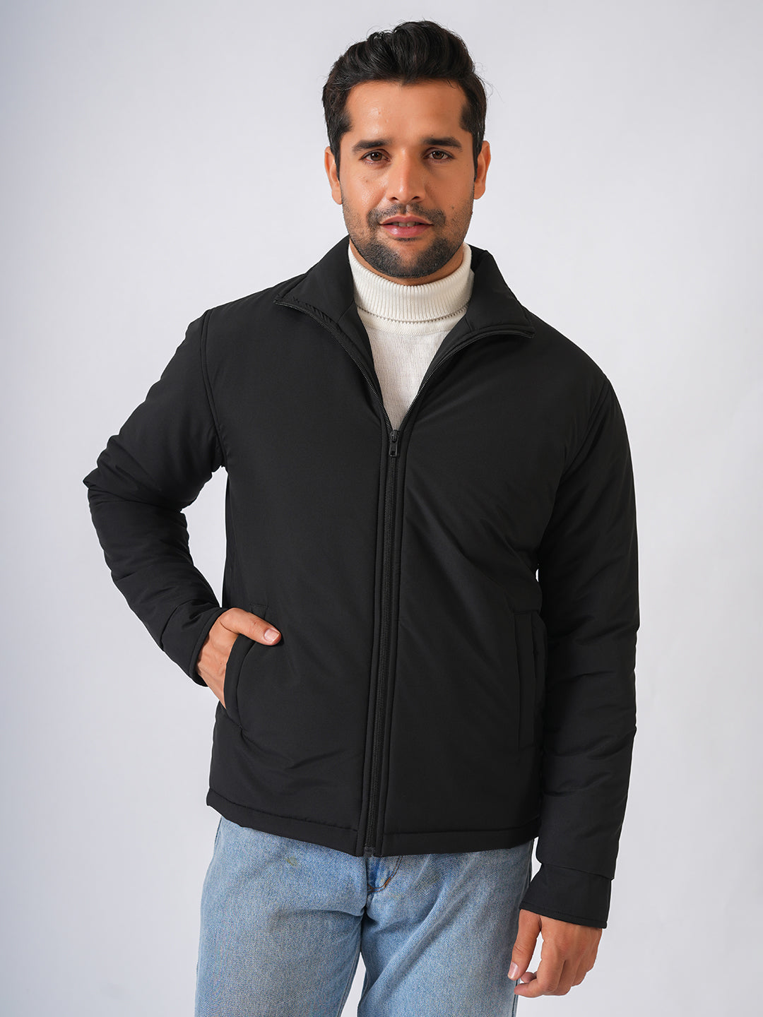 Black Solid Lightweight Bomber Jacket