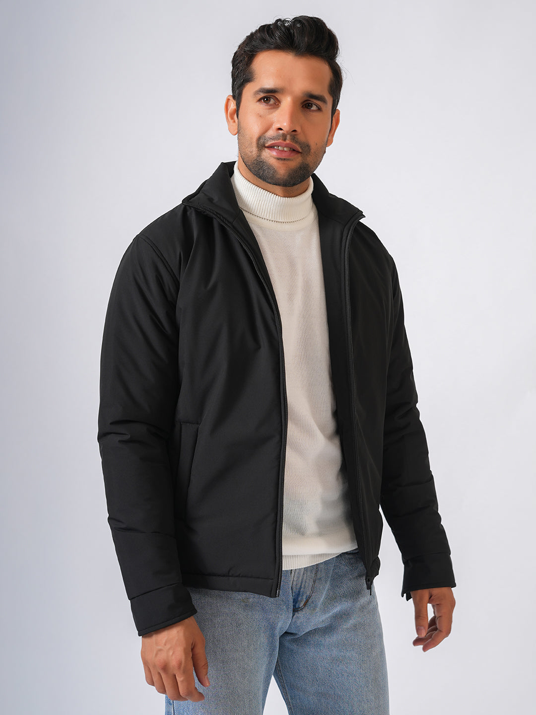 Black Solid Lightweight Bomber Jacket