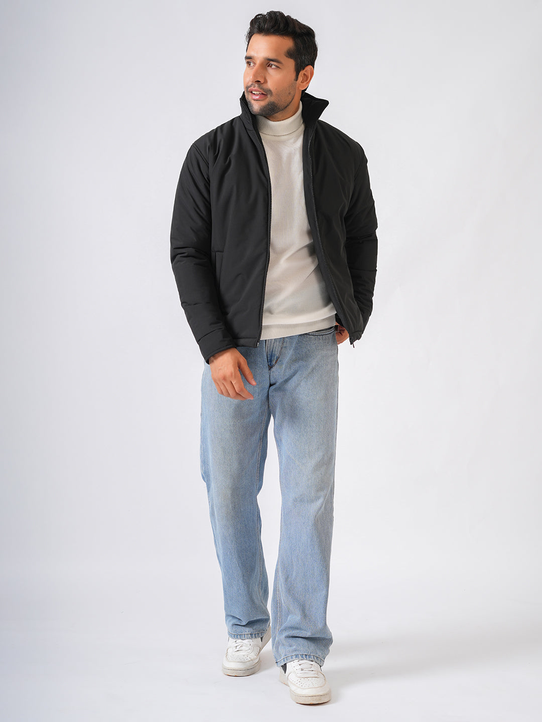 Black Solid Lightweight Bomber Jacket