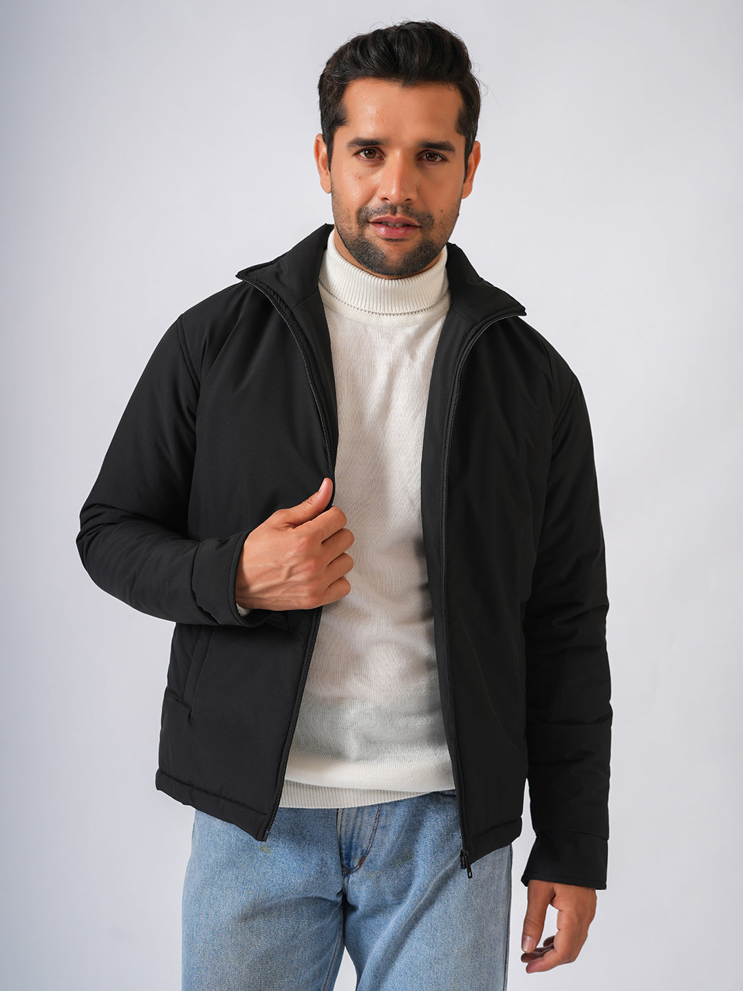 Black Solid Lightweight Bomber Jacket