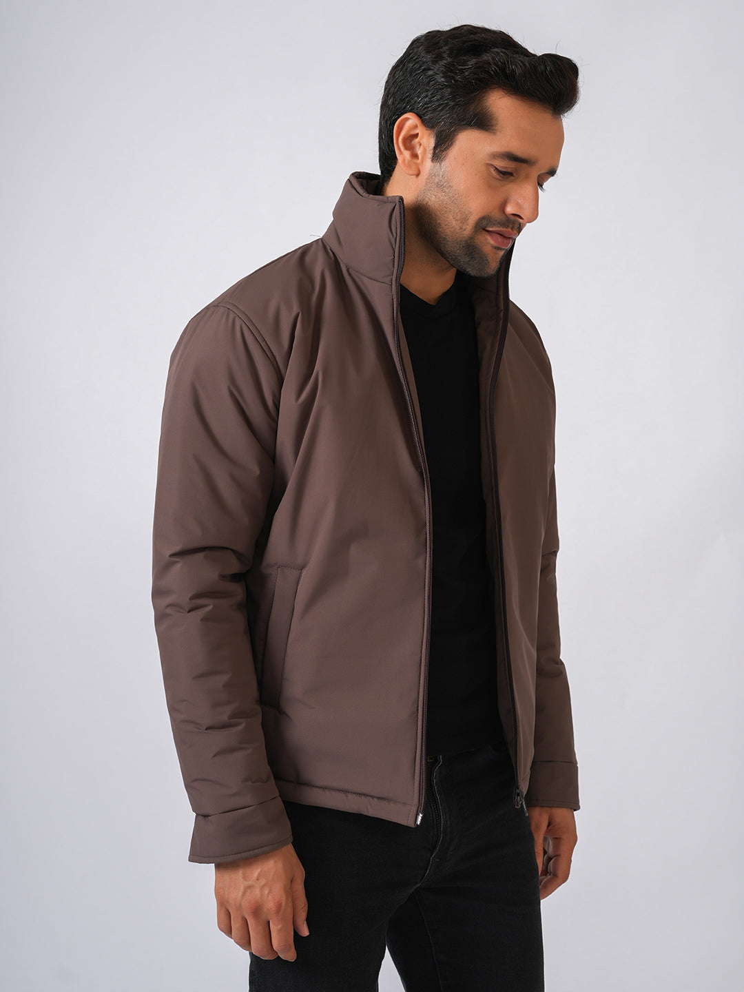 Brown Solid Lightweight Bomber Jacket