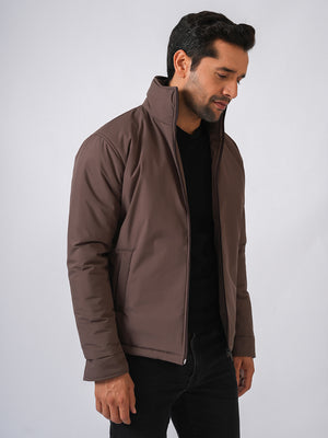 Brown Solid Lightweight Bomber Jacket