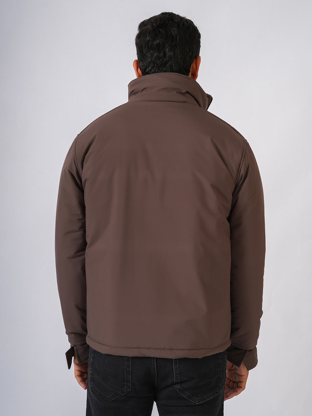 Brown Solid Lightweight Bomber Jacket