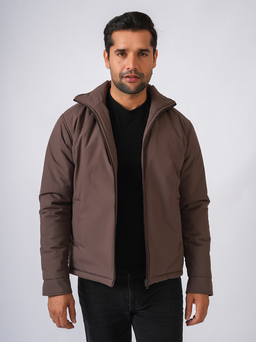 Brown Solid Lightweight Bomber Jacket