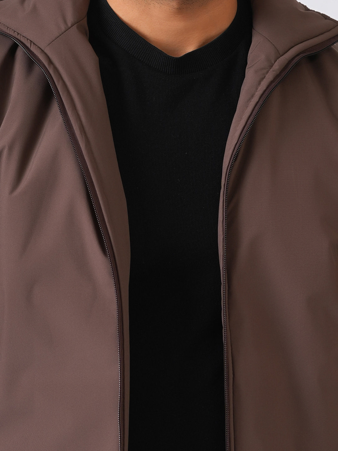 Brown Solid Lightweight Bomber Jacket