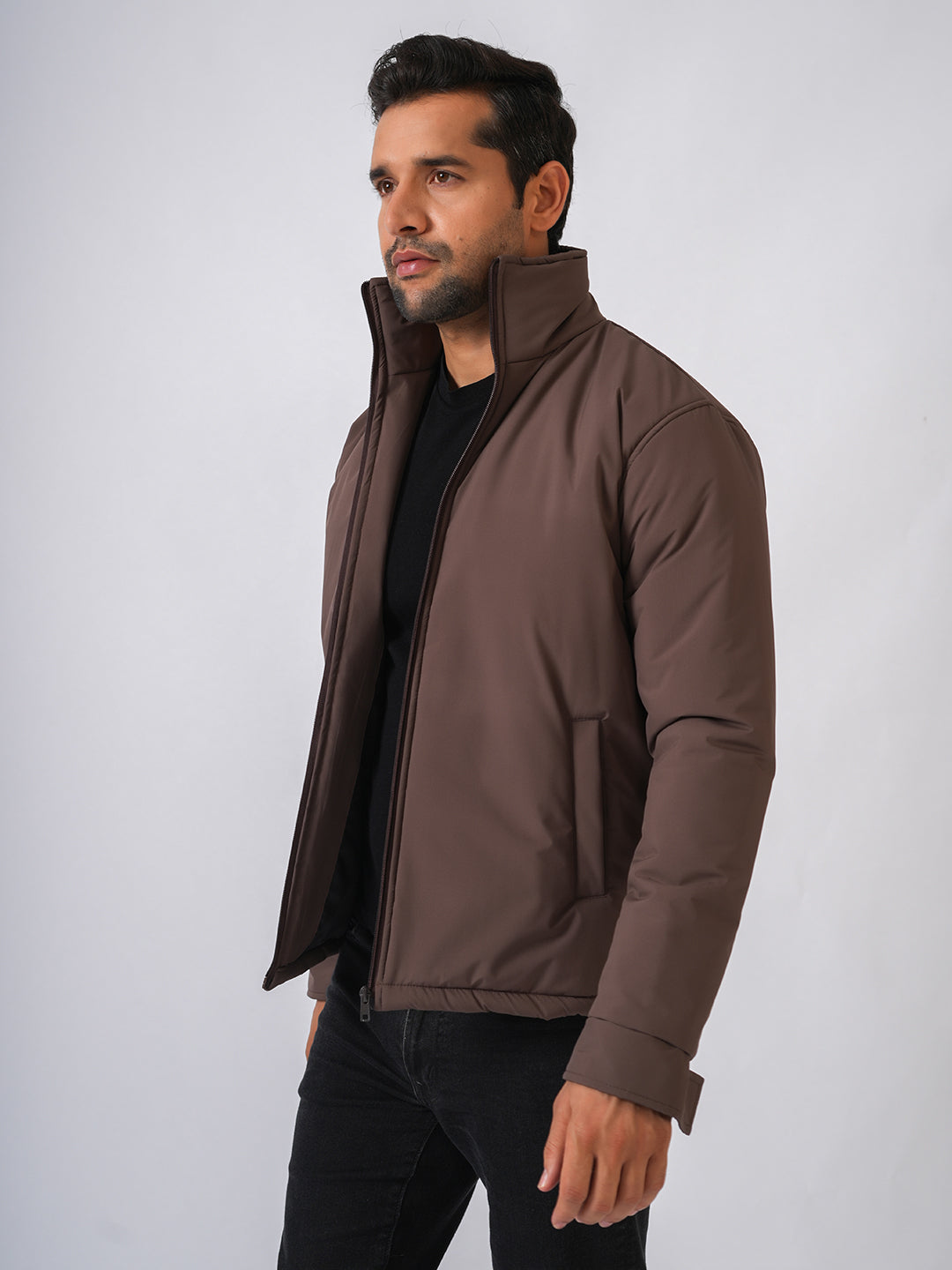 Brown Solid Lightweight Bomber Jacket