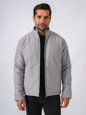 Light Grey Solid Lightweight Bomber Jacket