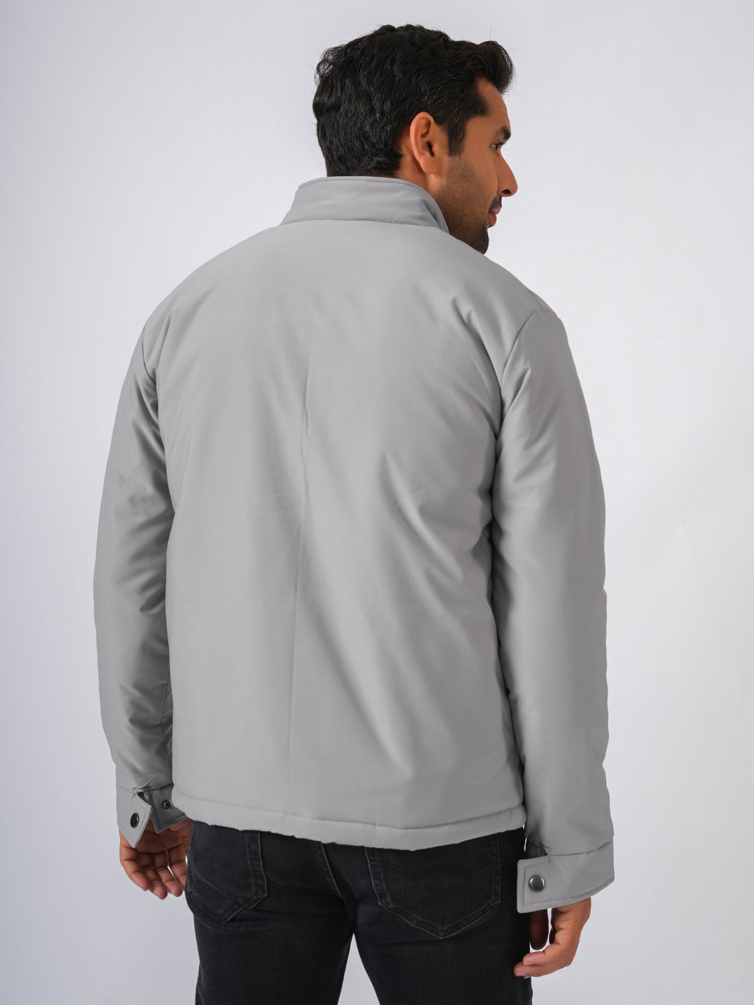 Light Grey Solid Lightweight Bomber Jacket