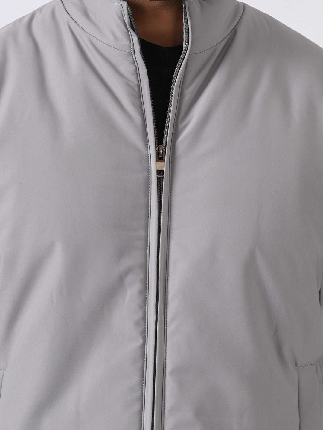 Light Grey Solid Lightweight Bomber Jacket