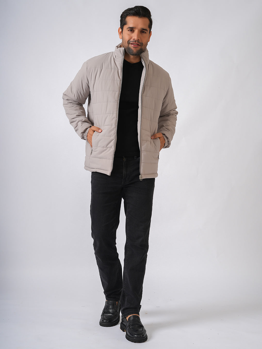 Ivory Solid Lightweight Puffer Jacket