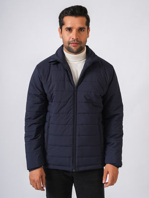 Navy Blue Solid Lightweight Puffer Jacket
