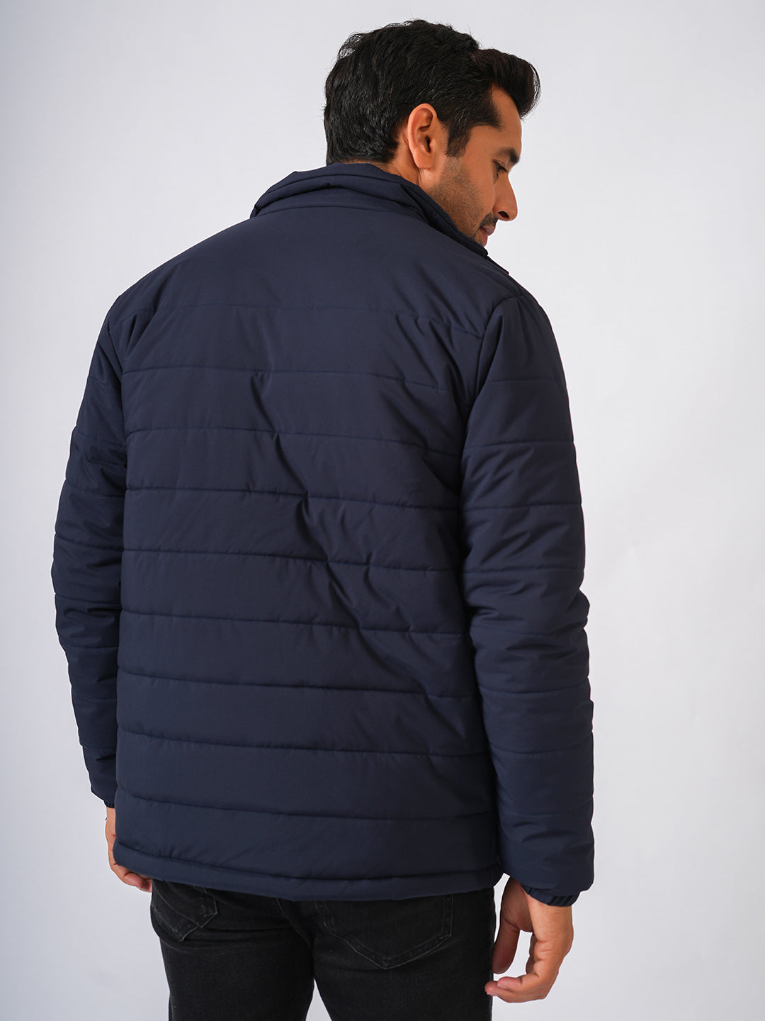 Navy Blue Solid Lightweight Puffer Jacket