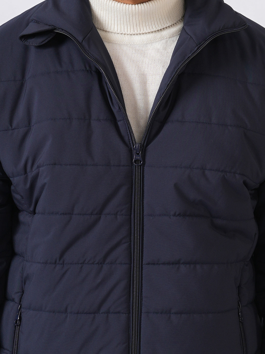 Navy Blue Solid Lightweight Puffer Jacket