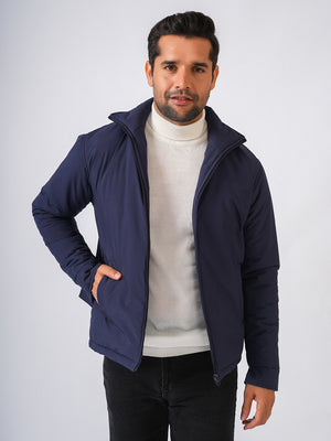 Navy Blue Solid Lightweight Bomber Jacket