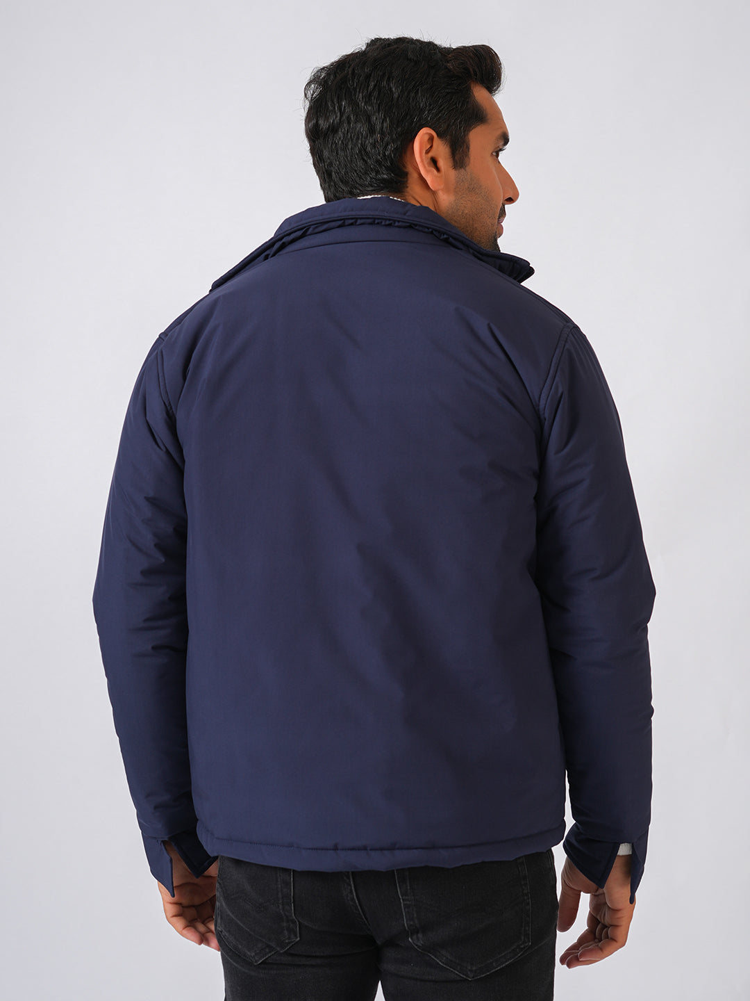 Navy Blue Solid Lightweight Bomber Jacket