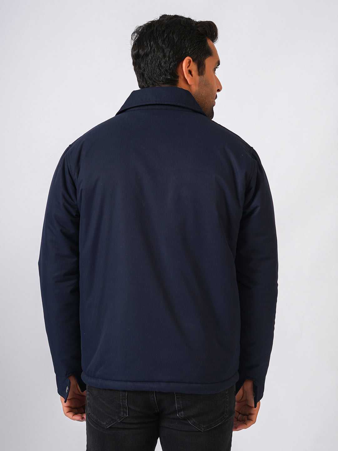 Navy Blue Solid Lightweight Two Pockets Bomber Jacket