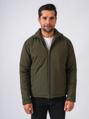 Olive Green Solid Lightweight Bomber Jacket
