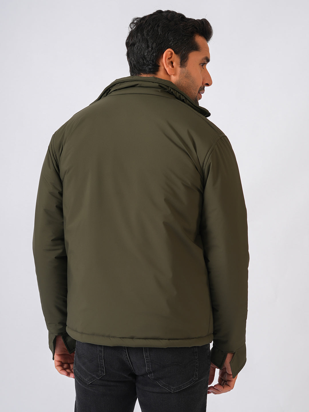 Olive Green Solid Lightweight Bomber Jacket