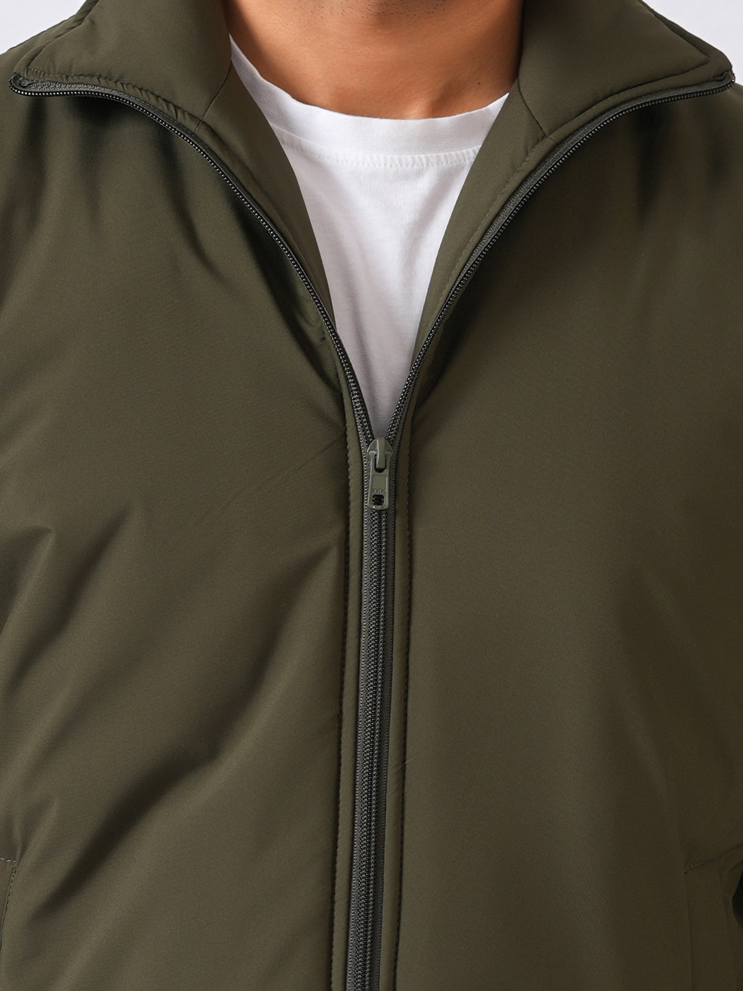 Olive Green Solid Lightweight Bomber Jacket