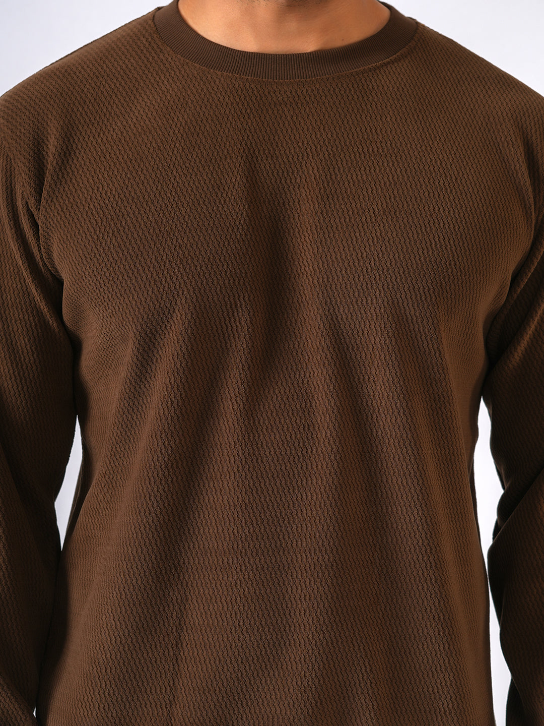 Brown Solid textured Sweat Knit Sweater