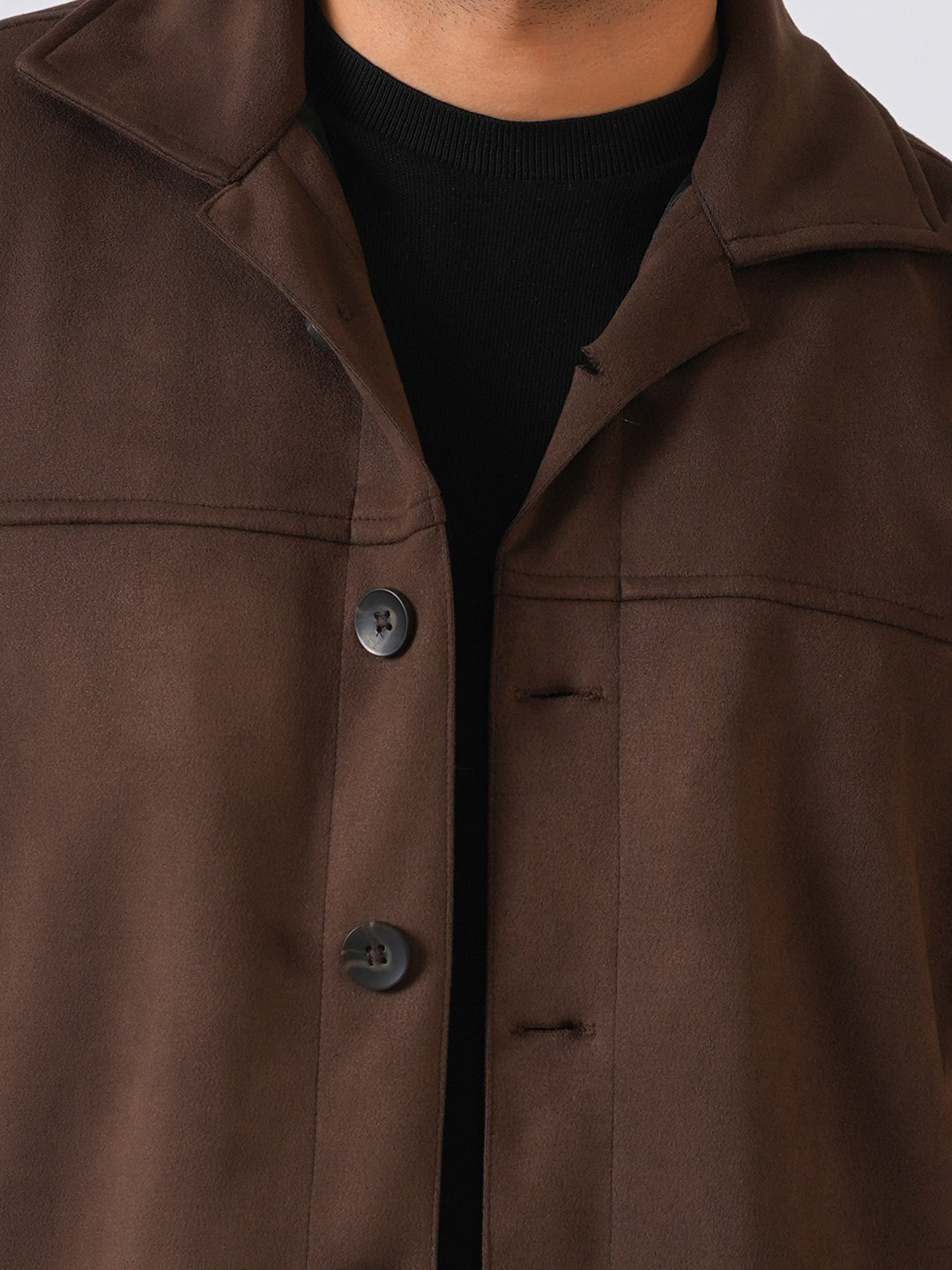 Brown Suede Solid Cut & Sew Jacket