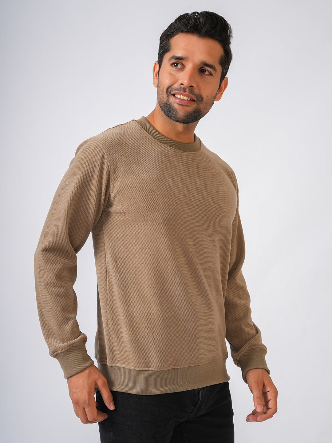 Fawn Solid textured Sweat Knit Sweater