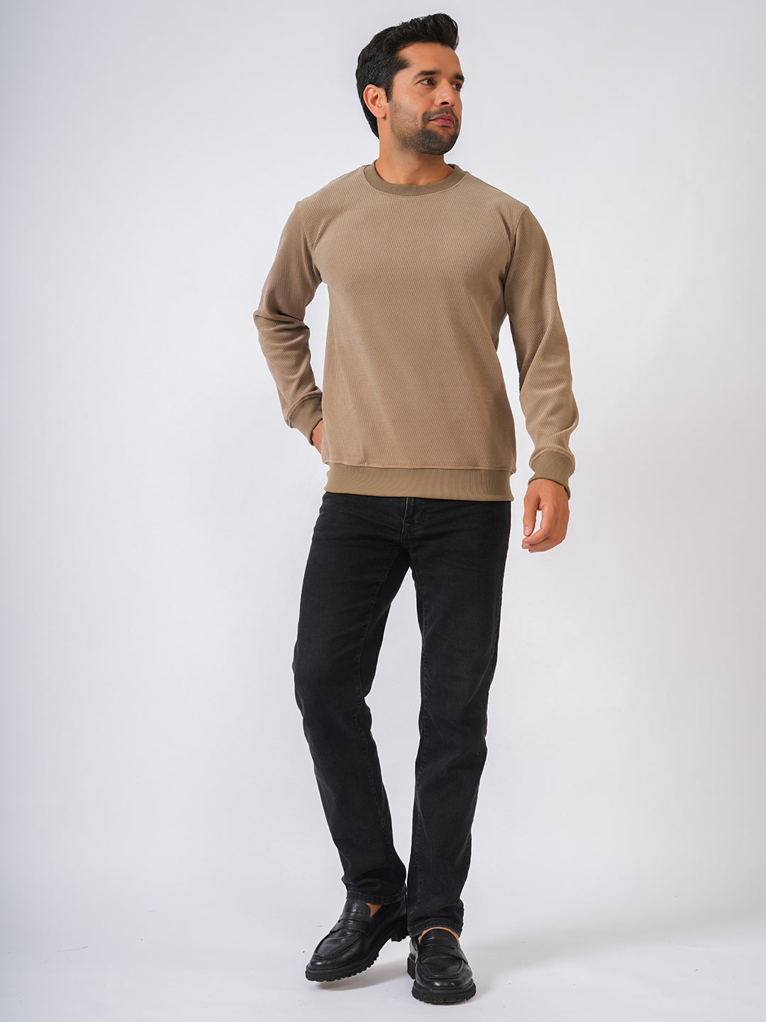 Fawn Solid textured Sweat Knit Sweater