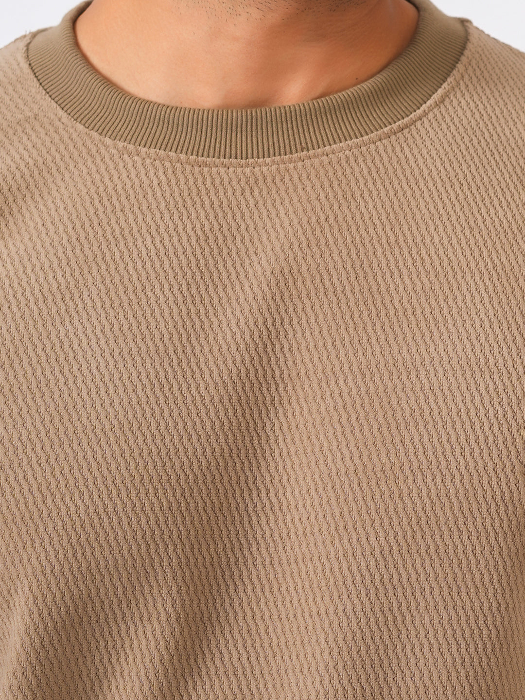 Fawn Solid textured Sweat Knit Sweater